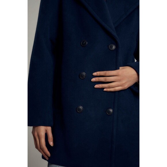 Anthropologie Maeve Coat Women Navy Double Breasted Wool Blend Preppy Large NWT - Picture 7 of 12